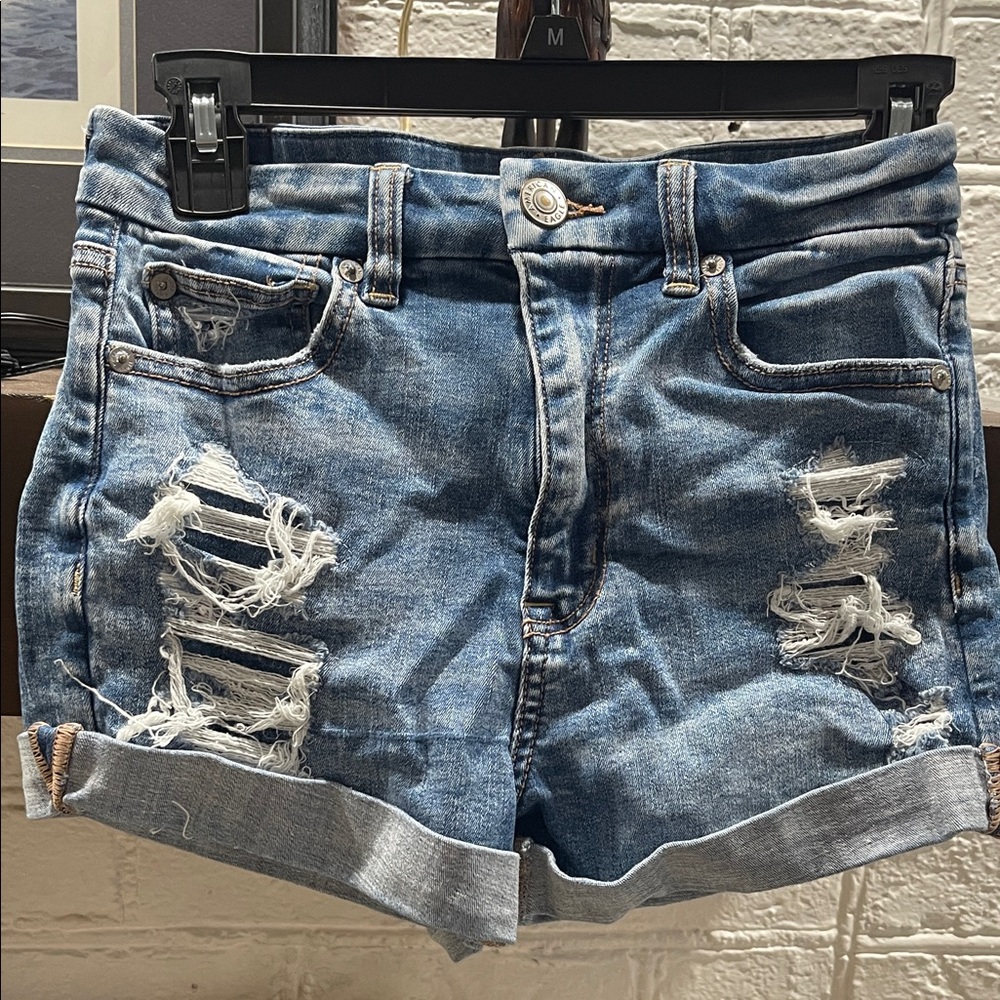 American Eagle Outfitters Blue Distressed Jean Shorts